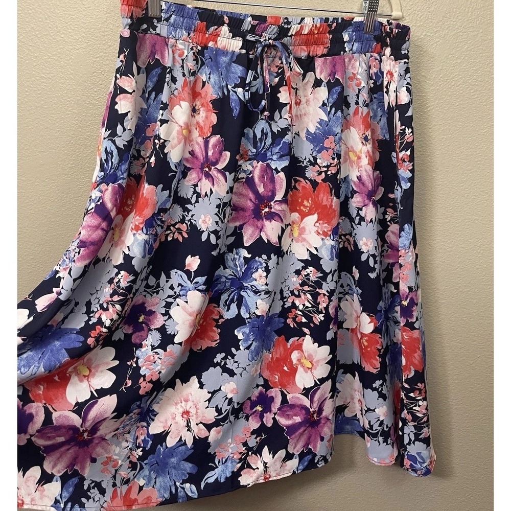 NEW Flowy Colorful Floral Midi Skirt Pockets Elastic Waist MLXSJ Plus Size‎ 2XL